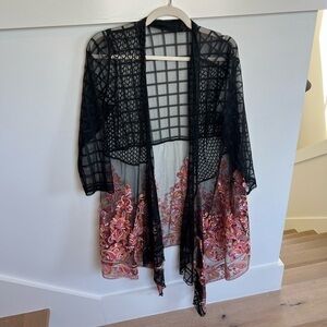 Multiples Black and Pink Embroidered Sheer Open Front Women's Jacket